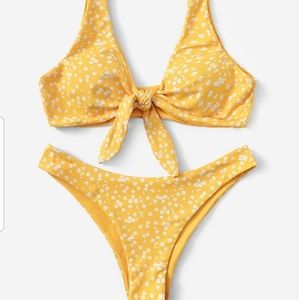 Ditsy floral knot front top with cheeky bikini